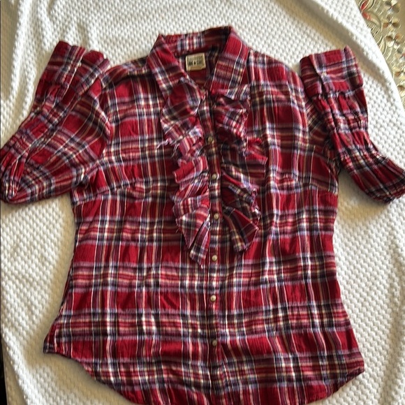 Converse Tops - Converse Red and White Blouse with Ruffle Detail